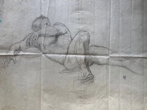 Daniel Casey — étude d'homme allongé — dessin au fusain monogrammé — XIXe siècle - Picture 1 of 5
