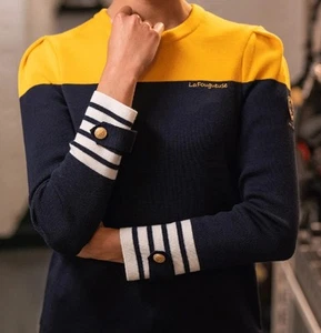 Saint James France Sweater Striped Wool Womens Size US 6/38 Navy Yellow - Picture 1 of 12