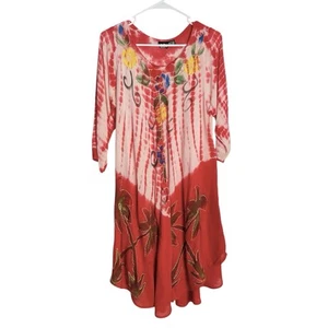 SR Fashion Boho Dress Womens Free Size Red Tie Dye Floral Embroidered 3/4 Sleeve - Picture 1 of 11