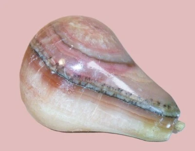 Vintage MCM Carved Marble Stone Alabaster Fruit ~ Pear ~ Pink Tan Green tones 3" - Image 1 of 4