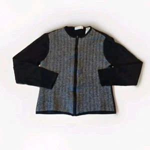 Lord & Taylor Sweater Cardigan Womens Large Petite Black White Wool Full Zip - Picture 1 of 8