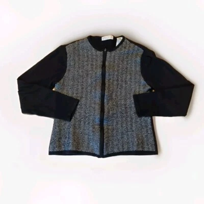 Lord & Taylor Suéter Cárdigan Mujer Grande Pequeño Negro Blanco Lana Cremallera Completa Foto 1 de 4