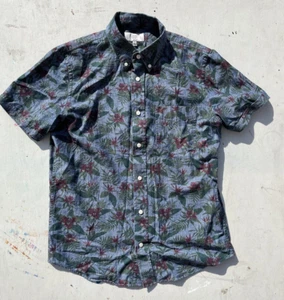 Men's Jack Spade Button Down Shirt Blue Floral M TIKI SS Beach Surf Holiday BBQ - Picture 1 of 13