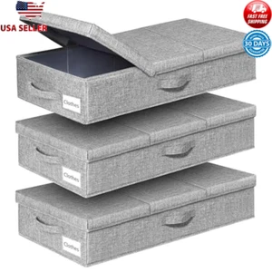 3 Pcs Large Under Bed Storage Bags Durable Organizers W/ Lid & Handles New - Picture 1 of 6