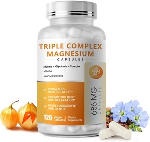 Triple Magnesium Complex Supplement - Magnesium Glycinate, Taurate & Malate with - Picture 1 of 3