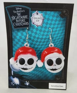 Nightmare Christmas SANTA JACK Skellington Flashing Glowing Light Earrings NEW - Picture 1 of 3