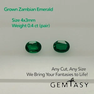 Cut stone - Emerald Zambian hydrothermal lab grown, 4x3mm 0.4ct (pair) - Picture 1 of 4