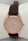 Ladies Classic Dressy Rose Gold Tone Brown Faux Leather Bracelet Analog Watch H2