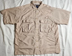 Exofficio Men's Beige Shirt Button Up Size Medium Short Sleeve Pockets - Picture 1 of 24