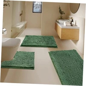 Bathroom Rugs Sets 3 2'8" x 1'4" (16"×24"+20"x20"U shape+20"x32") Dark Green - Picture 1 of 7