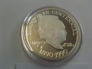 917) 1990-P Proof Eisenhower Commemorative Silver Dollar - 90% - Starts $32.00 - Picture 1 of 6