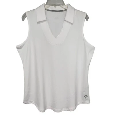 Jofit Size XL “Scallop v-neck  Polo” White Sleeveless Golf Tennis Top - Image 1 of 4