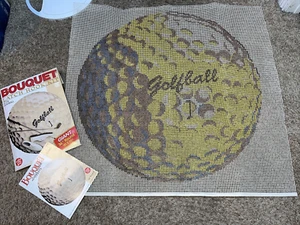Vintage 36" runder Golfball Motiv Riegel Haken Anleitung Teppich Canvas * KEIN GARN * - Bild 1 von 13