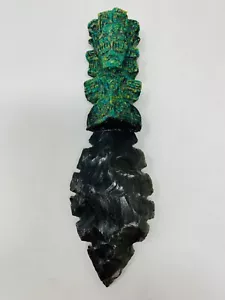 Maya Priest Hand Carved Black Obsidian Ceremonial Dagger With Ridges 8” Replica - Picture 1 of 7