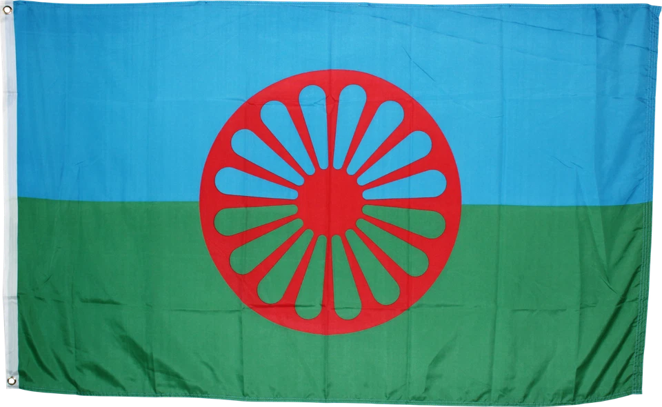 Bandera Roma 3x5 pies Gitano Romaní Pueblo Bandera Romaní Gitanos Rueda Chakra Azul Foto 1 de 1