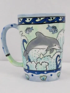 TAZZA DELFINO unica Artsy blu pesce conchiglie onde punti bella tazza caffè -La Jolla - Foto 1 di 6