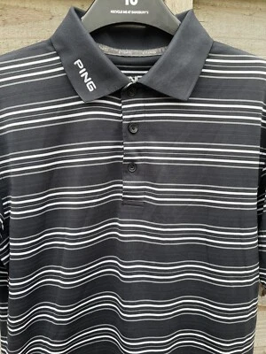 Camisa polo de golf para hombre ping negra a rayas manga corta talla mediana M Foto 1 de 4