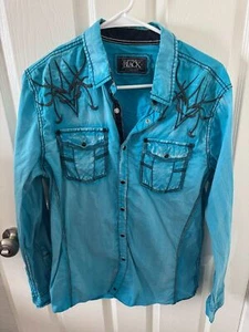 Buckle Black Pearl Snap Shirt Western Embroidered Men Sz M Stretch Standard Fit - Picture 1 of 3