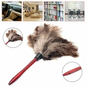 Ostrich Feather Duster Brush With Wood Handle Fur Duster Dust Home Cleaning Tool - Picture 1 of 24
