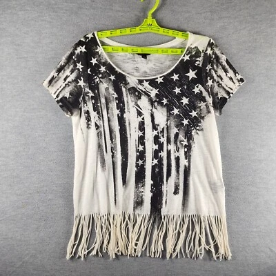 Rock & Republic Patriotic Stars And Stripes Fringe Bottom Top M White Black Rock - Image 1 of 4