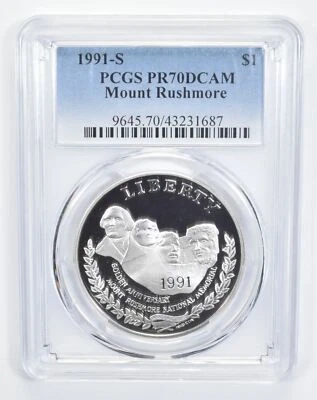 1991-S PR70 DCAM Mount Rushmore Commemorative Silver Dollar PCGS - Image 1 of 4