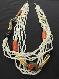 Collar de cuentas de cerámica multicolor blanco dorado grande vintage divertido - Imagen 1 de 6