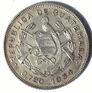 GUATEMALA 1934(L) REAL COMO NUEVO .720 PLATA 10 CENTAVOS KM-239.2 AU - Imagen 1 de 2