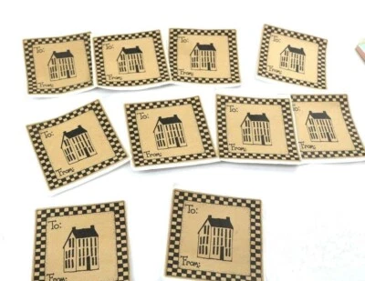 New 10 pc  Primitive Salt Box to from stickers folk art gift tags - Image 1 of 4