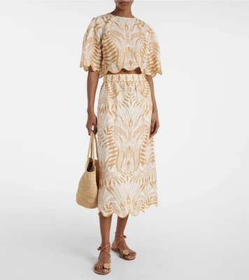 NWOT Farm Rio Off-White Lace Nature Euroflax™ Premium Linen Midi Skirt, Size  M - Image 1 of 4