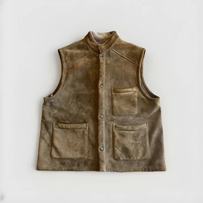 Chaleco Luciano Barbera 100% Cuero Gamuza Hecho en Italia Botón a Presión Forrado Talla 54 Foto 1 de 4