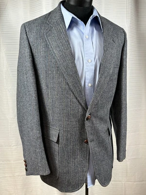 Abrigo Deportivo Vintage Inglés Manor Azul Lana Tweed 42R Cuero Botones! Foto 1 de 4