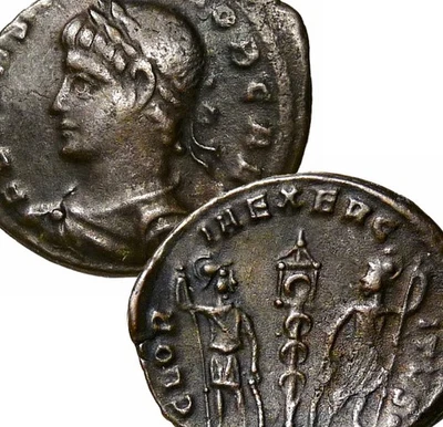 Constans RARE R2 in RIC Soldiers, Military Standard son of Constantine the Great - Image 1 of 4