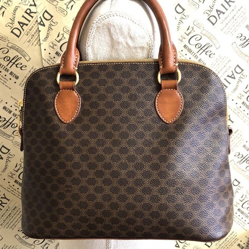 CELINE Borsa a mano formale modello macadam mini Boston PVC pelle marrone