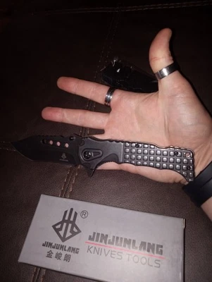 实心金属手柄口袋刀 440 不锈钢刀片 — 第 1/2 张图片