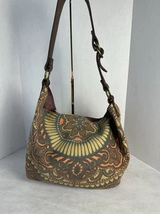 Lucky Brand Canvas & Leather Tote Shoulder Bag Purse Boho Hipster With Pouch - Picture 1 of 18