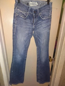 Ariat R.E.A.L. Jeans para mujer 27R azul bootcut punto de contraste occidental bordado - Imagen 1 de 4