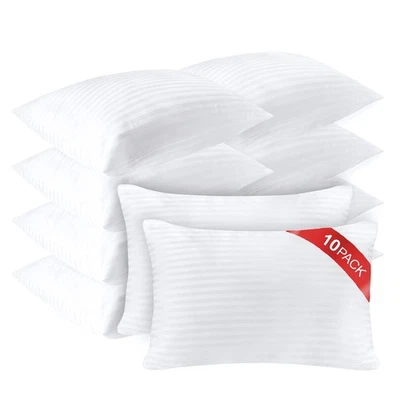 Luxury Queen Pillows 10 Pack, Cotton Cover Hotel Pillows in Bulk, Side & Stom... - Image 1 of 4