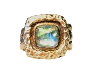 Anel de bronze dourado estilo antigo - Pedra Abalone - Tamanho 11 - Imagem 1 de 3