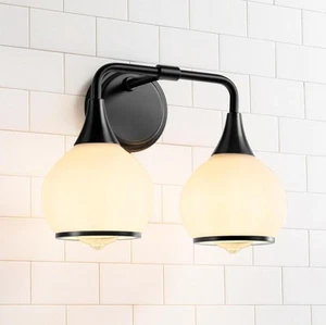 Black Bathroom Light Fixtures 2 Lights Vanity Lights with Milky White Frosted.C3 - Picture 1 of 11