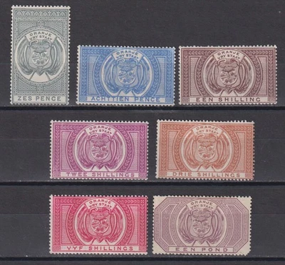 Orange Free State 1882 Colección de 7 sellos FISCALES / VALOR GATO $300 Foto 1 de 2