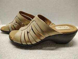 Clarks Damen creme beige Leder Gitter offene Zehenpartie Huarache Pantoletten Sandalen 7,5 - Bild 1 von 13
