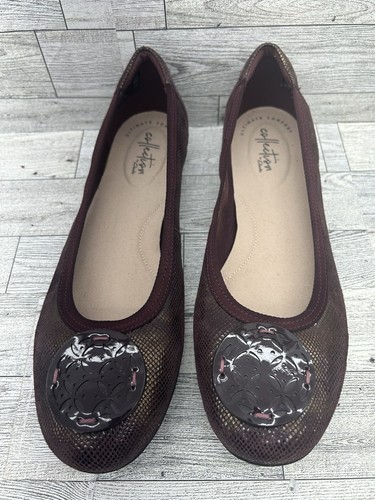 Ballerine Clarks Gracelin Lola da donna taglia 8 5 M pelle bordeaux iridescente