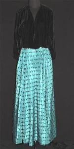 Vintage 1950'S Largo Terciopelo Negro Turquesa Tafetán Seda Tejido Talla 10-12 - Imagen 1 de 1