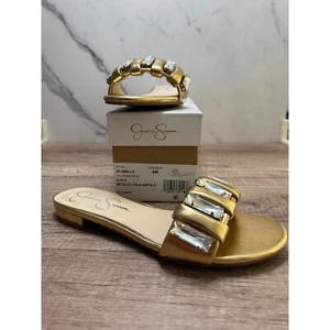 Sandales Jessica Simpson Amille Crystal Slide or métallisé nappa taille 6M - Photo 1/7