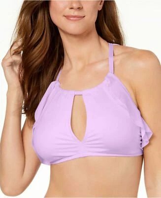 Carmen Marc Valvo Cuello Alto Volantes Halter Bikini Traje de Baño Top Lavanda Pequeño Foto 1 de 4