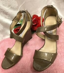 $750.NEW Jimmy Choo , Made- Italy. Women Glitter Beige Patent leather Shoes.7.5M
