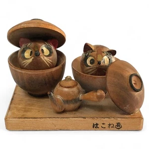 Japanese Kokeshi Wooden Doll Netsuke Raccoon Dog Tanuki Carved Craft Teapot G79 - Picture 1 of 7