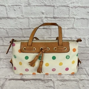 Dooney & Bourke Canvas Leather Trim Multicolor Polka Dot Logo Shoulder Bag Purse - Picture 1 of 19