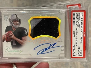 2014 National Treasures Derek Carr Rookie Patch Auto /25 RC PSA 10 LV Raiders