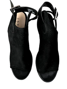 ESPRIT Woman Size 8.5 Nikki Black Suede Open Toe Block Heels Strap Shoes - Picture 1 of 6